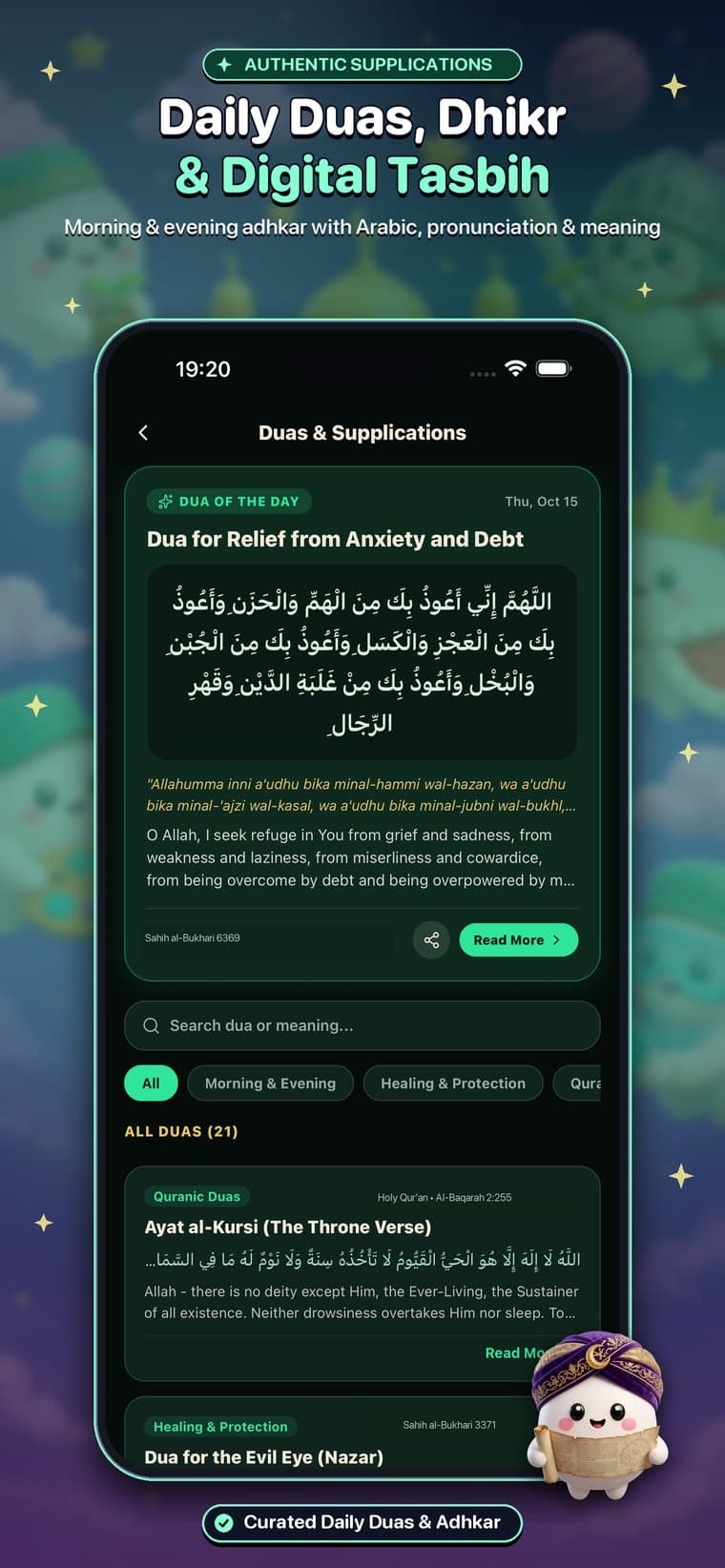 Tägliche Bittgebete (Duas), Morgen- & Abend-Adhkar und digitaler Tasbih
